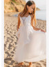 Beaded White Organza Lace Insert Keyhole Back Flower Girl Dress